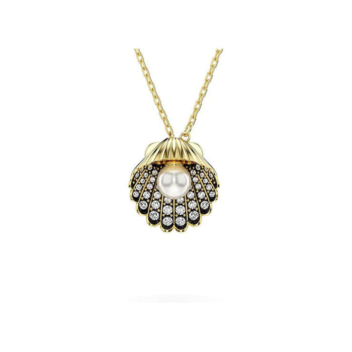 Swarovski Women's Shell Pendant with Crystal Pearl and Clear Round-Cut Crystals in a Gold-Tone Finished Setting Idyllia Y Pendant Necklace - 5683968