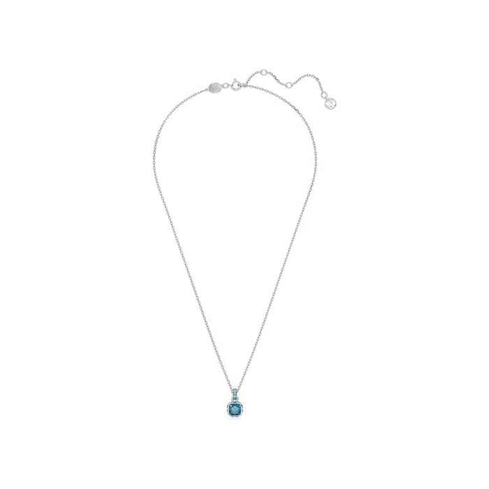 Swarovski Women's Blue Square-Cut Stone and Crystals in a Rhodium-Finished Setting December Birthstone Pendant Necklace - 5651707