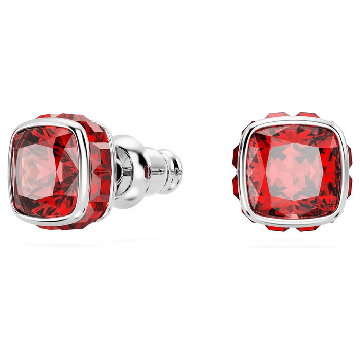 Swarovski Women's Red Square-Cut Stone and Crystals in a Rhodium-Finished Setting July Birthstone Stud Earrings - 5661959