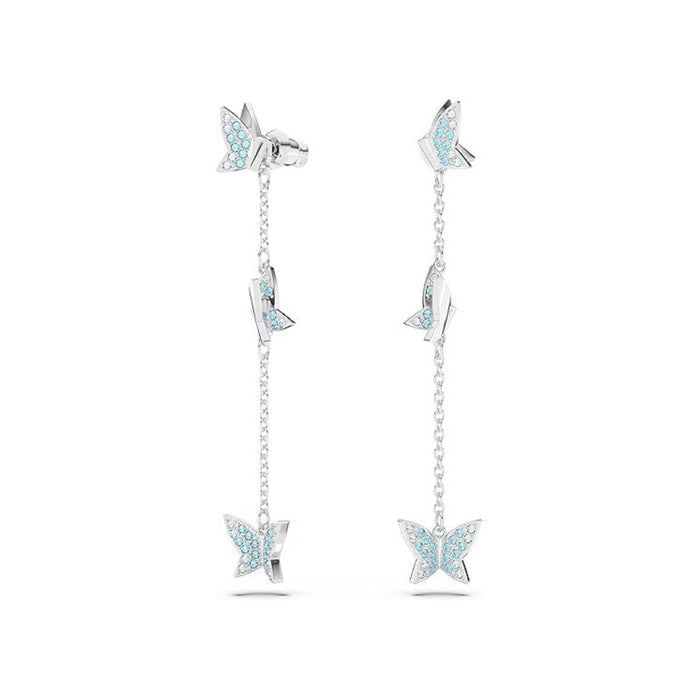 Swarovskie Women's Blue Crystals in a Rhodium Tone Finished Setting Earrings - 5662182