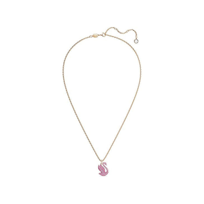 Swarovski Women's Pink Crystal Pavé on rose-gold tone Plated Chain Swan Pendant Necklace - 5647552