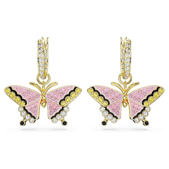 Swarovski Part of the Idyllia Collection Women's Gold-Tone Finished Butterfly Motif with Multicolored Stones Idyllia Drop Earrings - 5670055