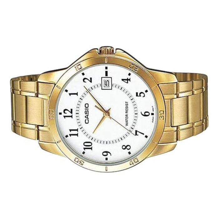 Casio Men's White Dial Gold Tone Stainless Steel Band Analog Japanese Quartz Watch - MTP-V004G-7BUDF