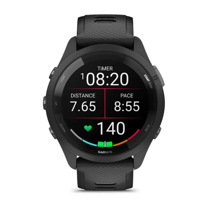 Garmin Forerunner 265 Black and Powder Gray Silicone Band AMOLED Display Training Metrics and Recovery Insights Running Smartwatch - 010-02810-00