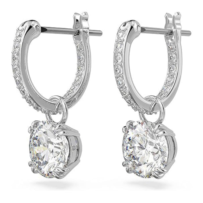 Swarovski Women's White Crystals On A Rhodium Finish Setting Constella Pierced Hoop Drop Earrings - 5636717