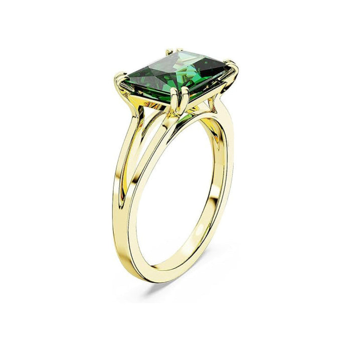 Swarovski Part of the Stilla Collection Women's Green Rectangular-Cut Stone in a Gold-Tone Finished Setting Size 7 Stilla Cocktail Ring - 5677150