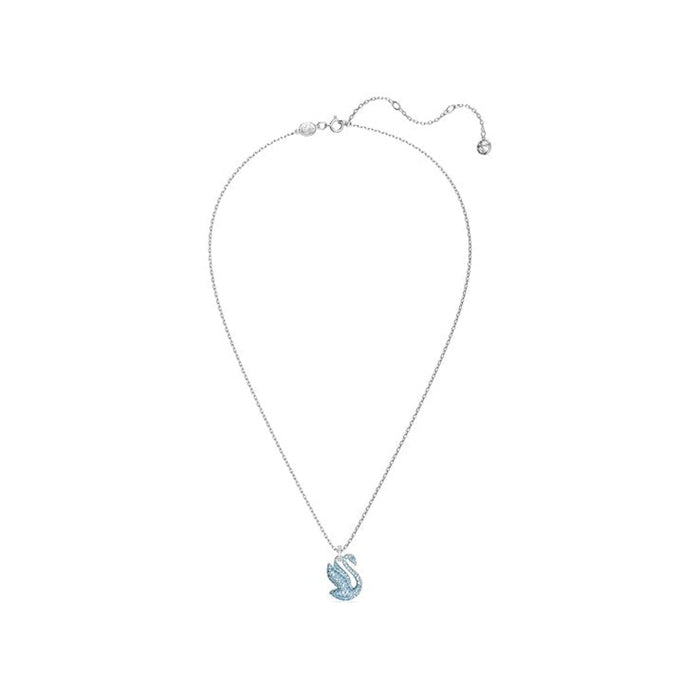 Swarovski Women's Rhodium Finished Swan Motif with Blue Pavé and Clear Stones Swan Pendant Necklace - 5660594