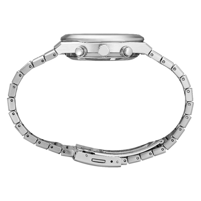 Seiko Men's Blue Dial Silver Stainless steel Band Analog Chronograph Quartz Watch - SSB453