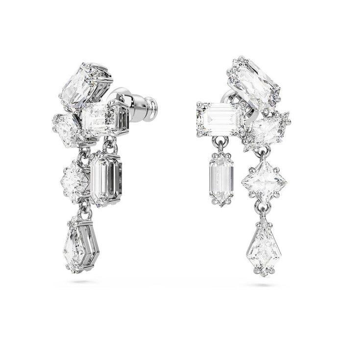 Swarovski Women's Small Mixed-Cut Clear Stones In A Rhodium Finished Setting Mesmera Drop Earrings - 5665825