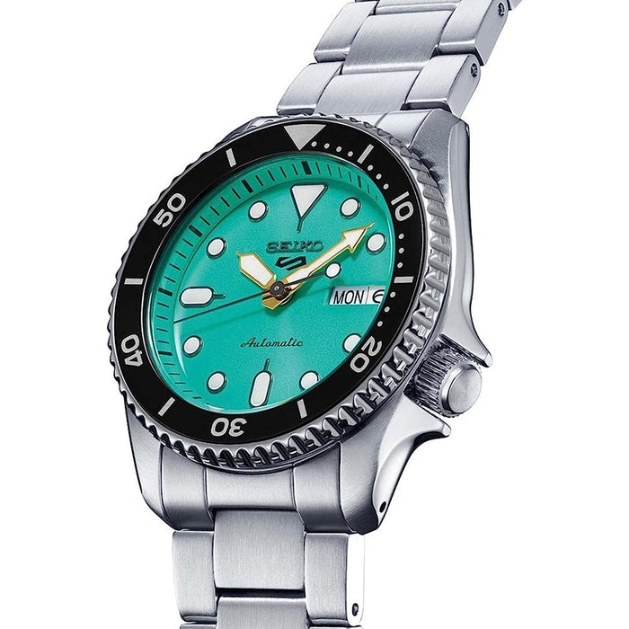 SEIKO Men's Mint Green Dial Silver Stainless steel Band Analog 5 Sports  Automatic Watch - SRPK33