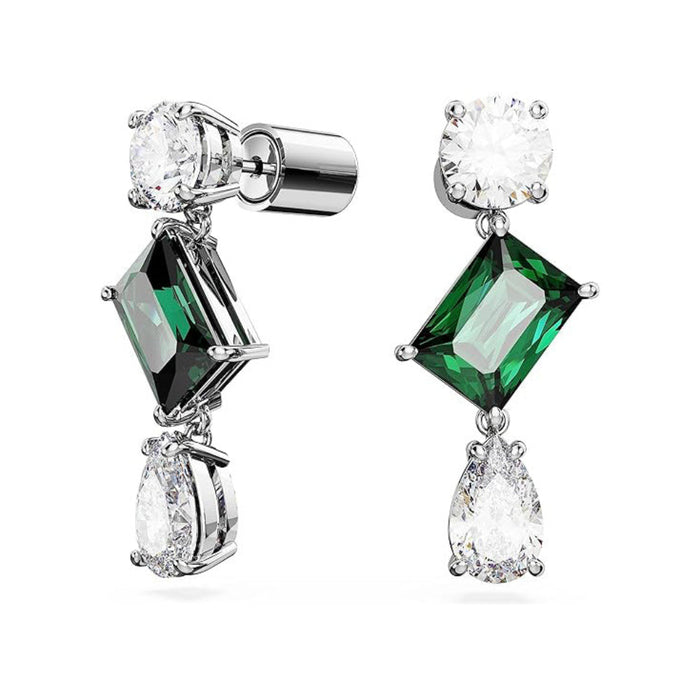 Swarovski Women's Green and Clear Mixed-Cut Stones in a Rhodium Finished Setting Mesmera Drop Earrings - 5665878