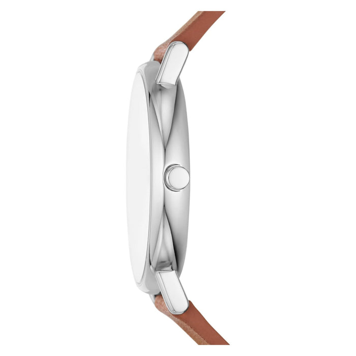 Skagen Signatur Men's White Dial Luggage Brown Leather Band Analog Quartz Three-Hand Watch - SKW6903