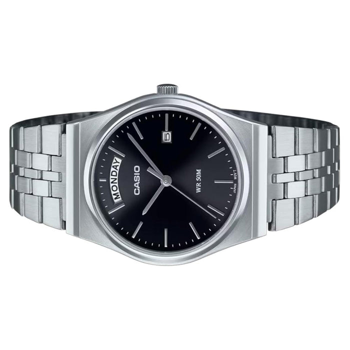Casio Men's Black Dial Silver Stainless Steel Band Analog Japanese Quartz Watch - MTP-B146D-1AVDF