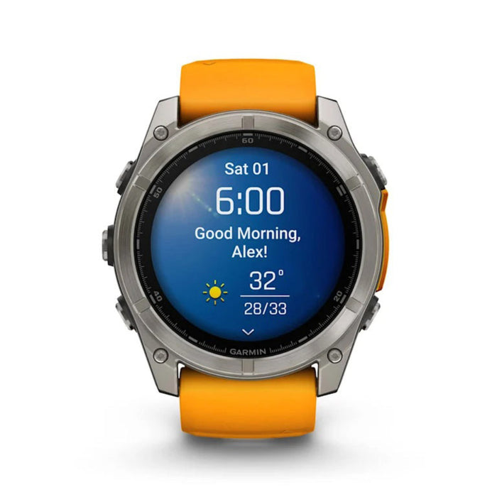 Garmin fēnix 8 Unisex Titanium with Spark Orange/Graphite Band Amoled Sapphire Long-Lasting Battery Life Dive-Rated Built-in LED Flashlight 51 Millimeters Premium Multisport GPS Smartwatch - 010-02905-10