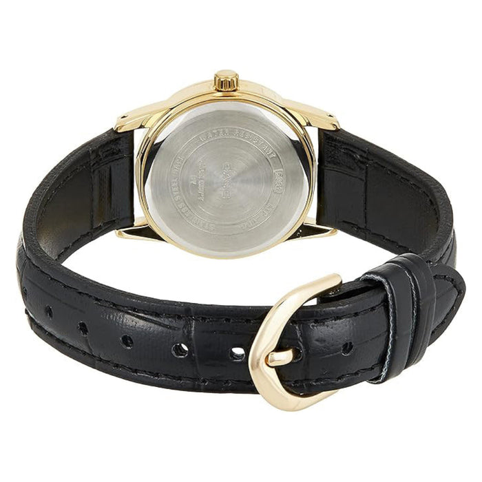 Casio Women's White Dial Black Leather Band Analog Japanese Quartz Watch - LTP-V001GL-7BUDF