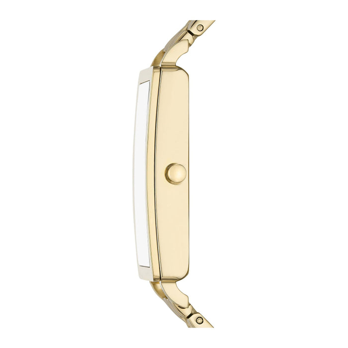 Skagen Hagen Women's Gold Dial Gold Stainless Steel Band Analog Quartz Rectangular Three-Hand Watch - SKW3098