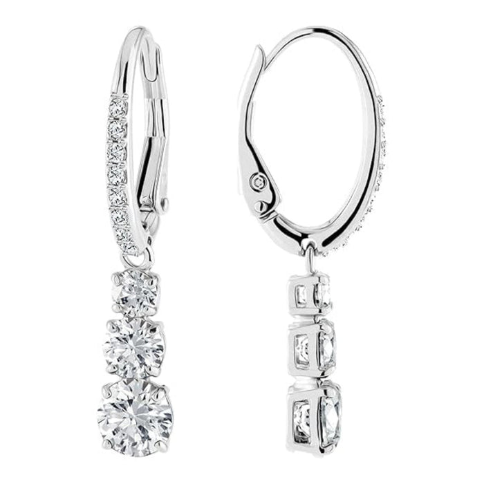 Swarovski Women's White Crystals On A Rhodium Plated Setting Stilla Attract Trilogy Drop Pierced Earrings - 5416155