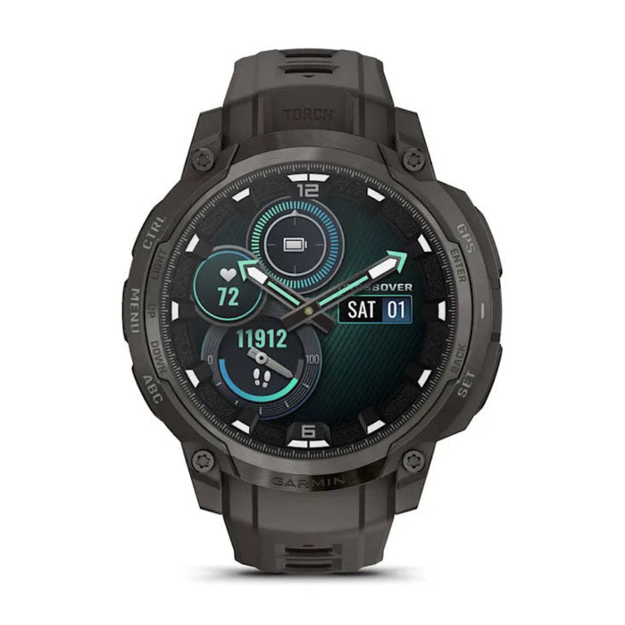 Garmin Instinct® Unisex Charcoal With Charcoal Silicone Band Crossover AMOLED Analog Watch Hands And Bright AMOLED Display Rugged Hybrid GPS Smartwatch  - 010-03398-00