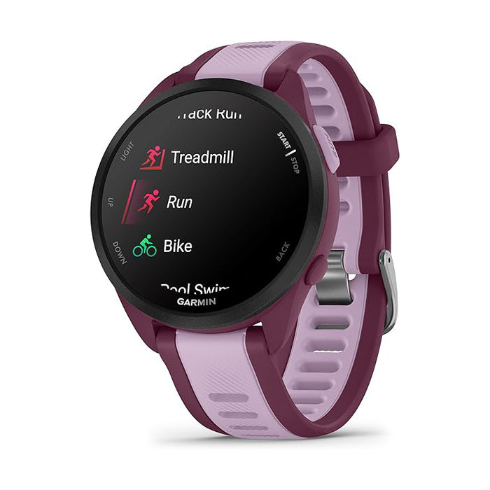 Garmin Unisex Berry Forerunner 165 Music Colorful AMOLED Display Training Metrics and Recovery Insights Music on Your Wrist Running Smartwatch - 010-02863-33