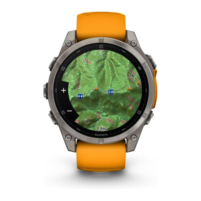 Garmin fēnix 8 Unisex Titanium with Spark Orange/Graphite Band Amoled Sapphire Long-Lasting Battery Life Dive-Rated Built-in LED Flashlight 47 Millimeters Premium Multisport GPS Smartwatch - 010-02904-10