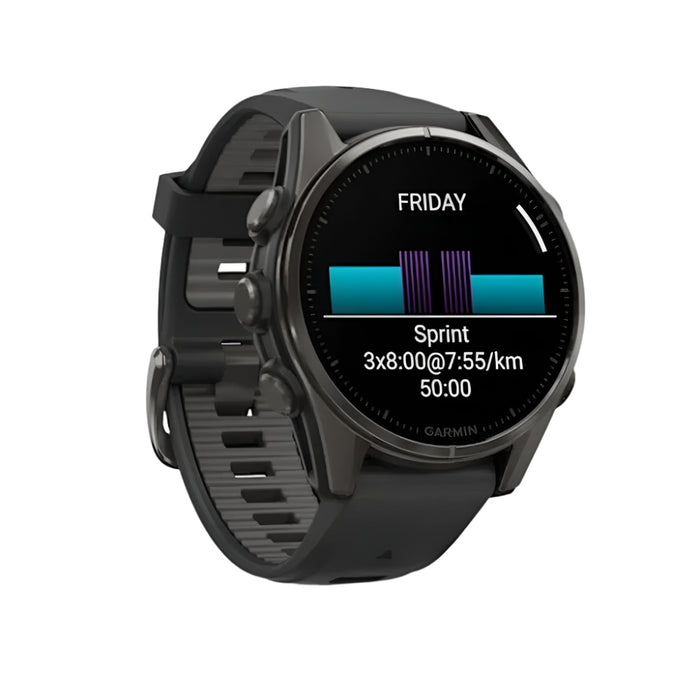 Garmin fēnix 8 Unisex Carbon Gray DLC Titanium with Pebble Gray Band Amoled Sapphire Long-Lasting Battery Life Dive-Rated Built-in LED Flashlight 43 Millimeters Premium Multisport GPS Smartwatch - 010-02903-20