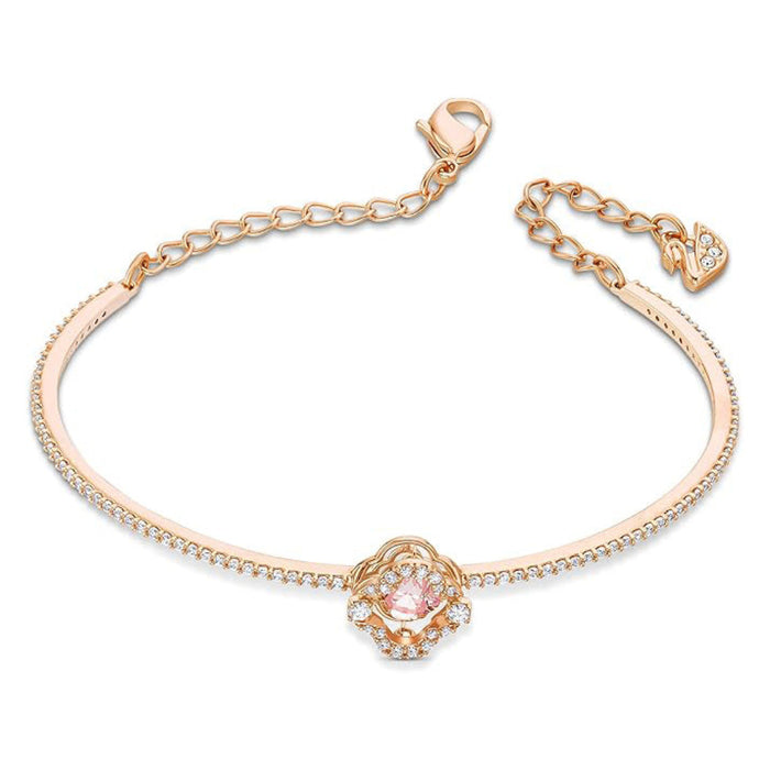 Swarovski Women's Pink Crystal Surrounded By White Crystal Pave On A Rose-Gold Tone Finished Band Una Clover Bangle Bracelet - 5516476