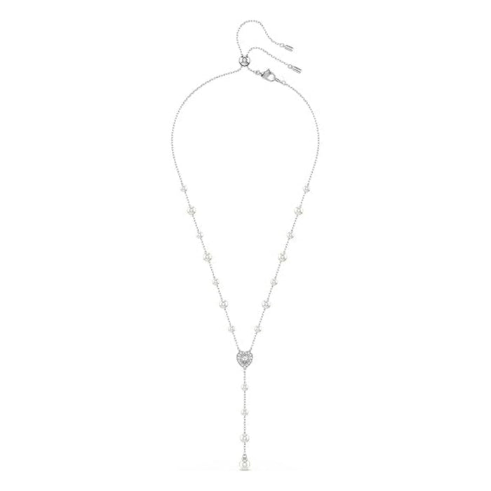 Swarovski Women's Clear Rhodium Finish Ariana Grande Y Style Crystal And Pearl Necklace - 5720855