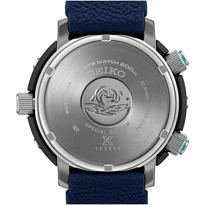 SEIKO Men's Black Dial Blue Silicone Band prospex Analog-Digital Hybrid Quartz Watch - SNJ039