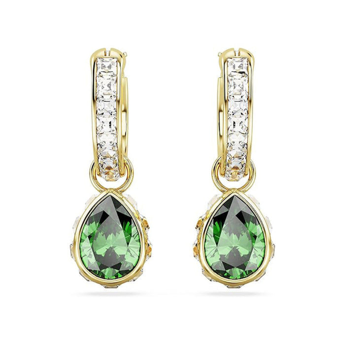 Swarovski Women's Green Pear-Cut Stones in a Gold-Tone Finished Setting Chroma Drop Earrings - 5662922