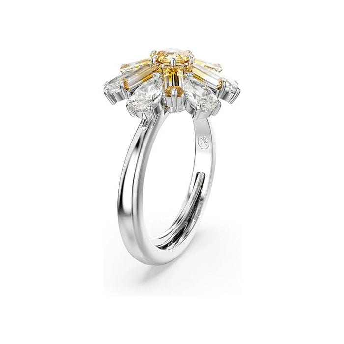 Swarovski Women's Flower Motif With Yellow And Clear Mixed-Cut Crystals In A Rhodium-Finished Setting Ring Size 5-7 Idyllia Cocktail Ring - 5689087
