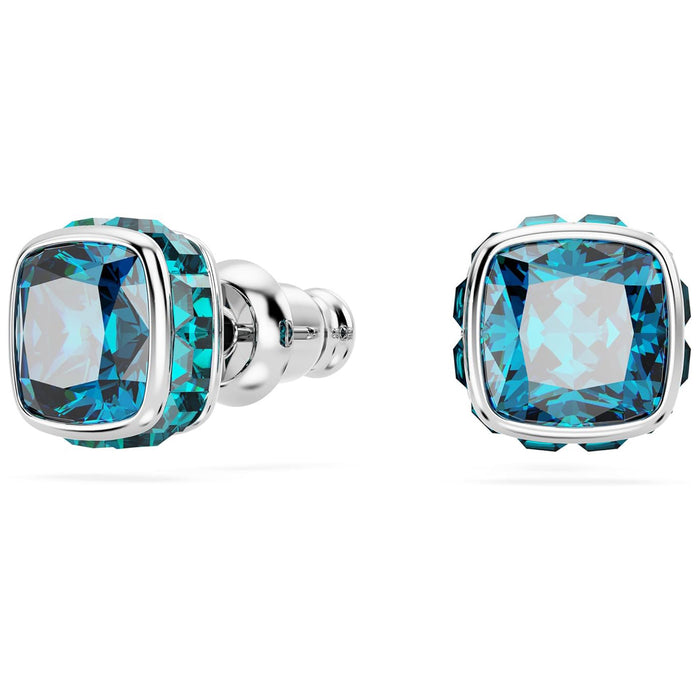 Swarovski Women's Blue Square-Cut Stone and Crystals in a Rhodium-Finished Setting December Birthstone Stud Earrings - 5660796