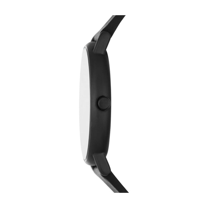 Skagen Signatur Men's Black Dial Black Leather Band Analog Quartz Three-Hand Sub-Second Watch - SKW6902