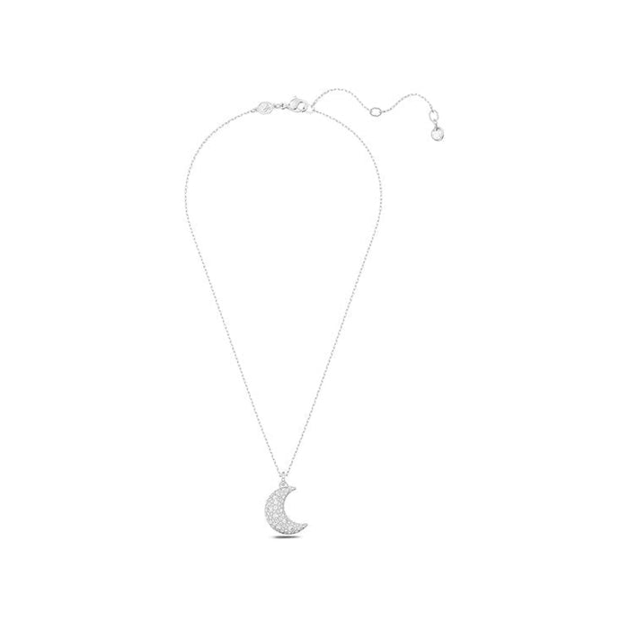 Swarovski Women's Rhodium Finished Crescent Moon Motif with Clear Pavé Stones Sublima Pendant Necklace - 5666181