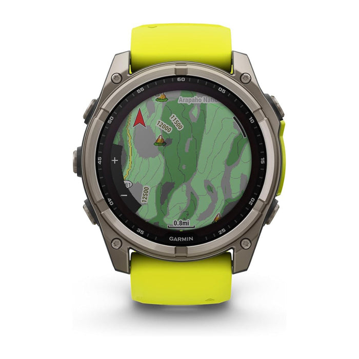 Garmin fēnix 8 Unisex Titanium with Amp Yellow/Graphite Band Solar Amoled Sapphire Long-Lasting Battery Life Dive-Rated Built-in LED Flashlight 51 Millimeters Premium Multisport GPS Smartwatch - 010-02907-20