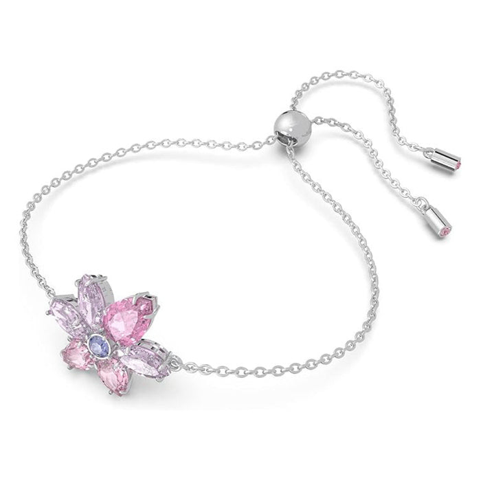 Swarovski Women's Flower Motif with Purple Crystals in Mixed Cuts on Rhodium Finished Band Gema Soft Bracelet - 5658396