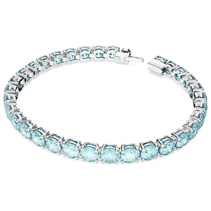 Swarovski Women's Round Crystals in Light Aquamarine-Blue on Rhodium Finished Band Medium Size Matrix Tennis Bracelet - 5648928
