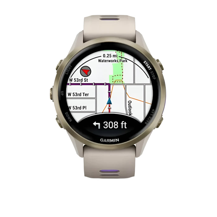 Garmin® Forerunner® 970 Unisex Soft Gold Titanium With French Gray Case And French Gray/Translucent Indigo Band Premium GPS Running And Triathlon Smartwatch - 010-02969-02