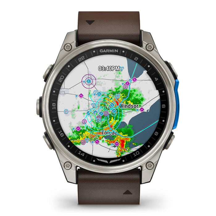 Garmin D2™ Mach 2 – 47 MM Unisex Titanium With Oxford Brown Leather Band Advanced Flight Maps LED Flashlight Built-in Microphone/Speaker For Calls And Texts Premium Aviator Smartwatch With GPS - 010-02904-30