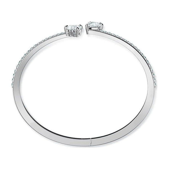 Swarovski Women's Heart-Shaped Clear Crystals On A Rhodium Finish Cuff Large Size Mesmera Bangle Bracelet - 5535289