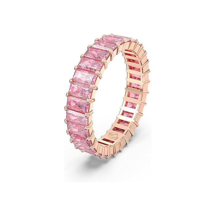 Swarovski Women's Baguette Cut Pink Crystal Rose Gold-tone Finish Size 5 Matrix Ring - 5648286