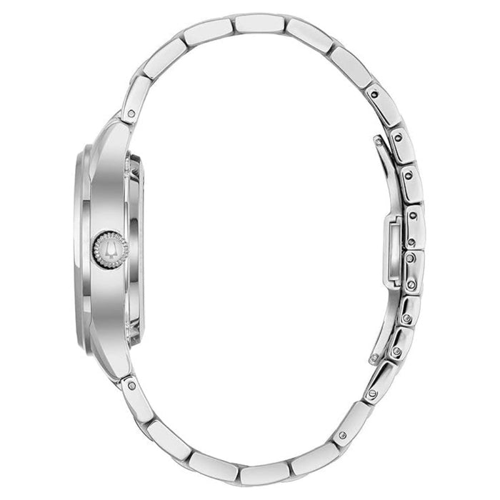 Bulova Ladies White Dial Silver Stainless Steel Band Analog Japanese Automatic Watch - 96P181