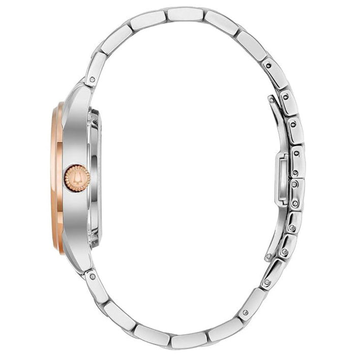 Bulova Women's White Dial Two Tone Stainless Steel Band Analog Japanese Automatic Watch - 98P170