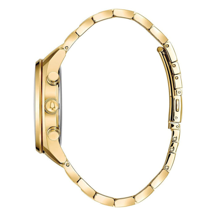 Bulova Men's White Dial Gold-Tone Stainless Steel Band Analog Quartz Watch - 97C109