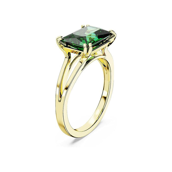 Swarovski Part of the Stilla Collection Women's Green Rectangular-Cut Stone in a Gold-Tone Finished Setting Size 9 Stilla Cocktail Ring - 5677145