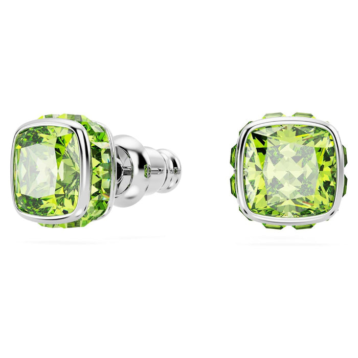 Swarovski Women's Green Square-Cut Stone and Crystals in a Rhodium-Finished Setting August Birthstone Stud Earrings - 5661958