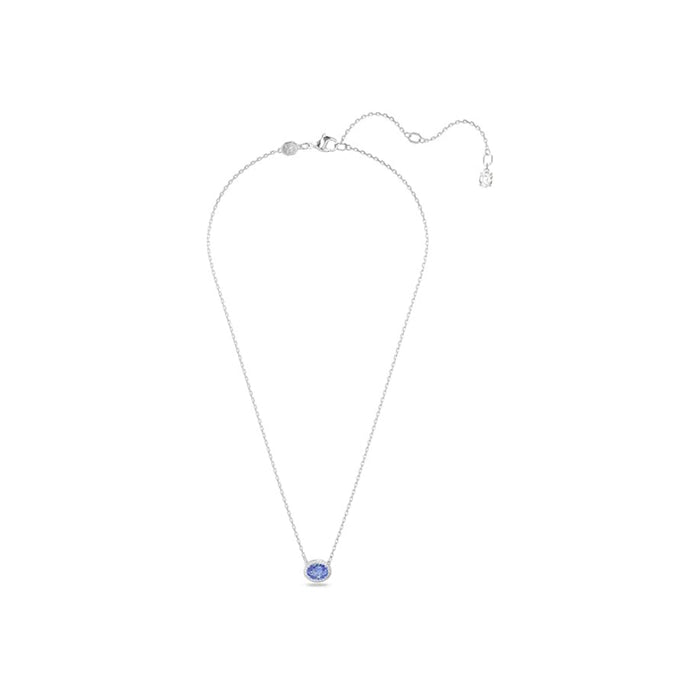 Swarovski Women's Blue Oval-Cut Stone and Clear Pavé Crystals in a Rhodium Finished Setting Una Pendant Necklace - 5671809