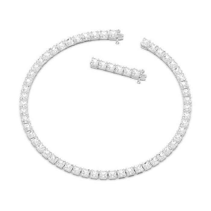 Swarovski Part of the Matrix Collection Women's Clear Square-Cut Crystals on a Rhodium Finish Chain Matrix All-Around Necklace - 5599153