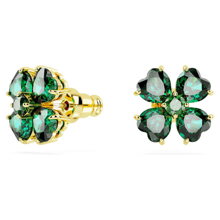Swarovski Women's Gold-Tone Finished Clover Motif With Green Stones Idyllia Stud Earrings - 5666236