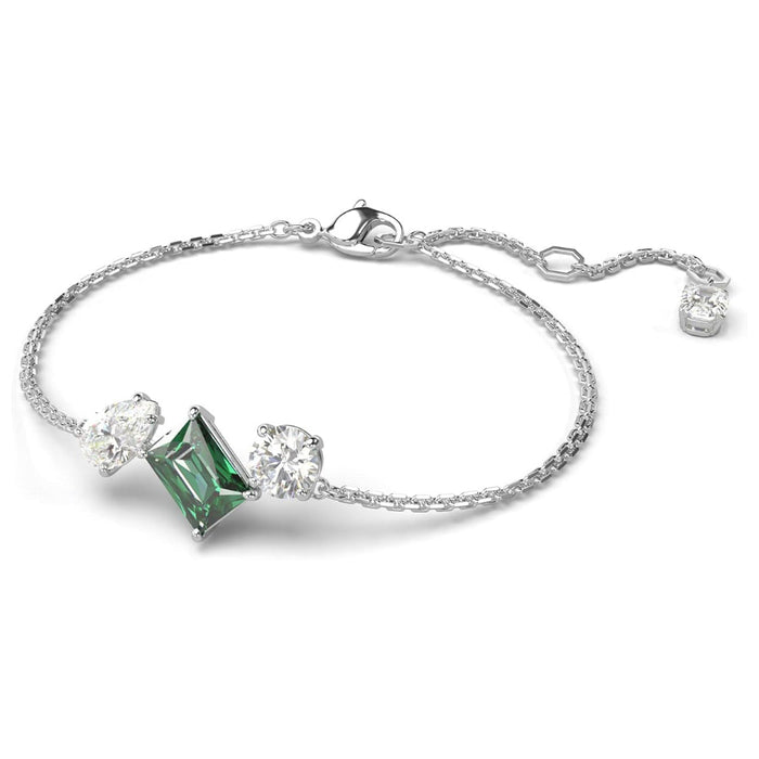 Swarovski Women's Green and Clear Mixed-Cut Stones on a Rhodium Finished Chain Mesmera Bracelet - 5668360