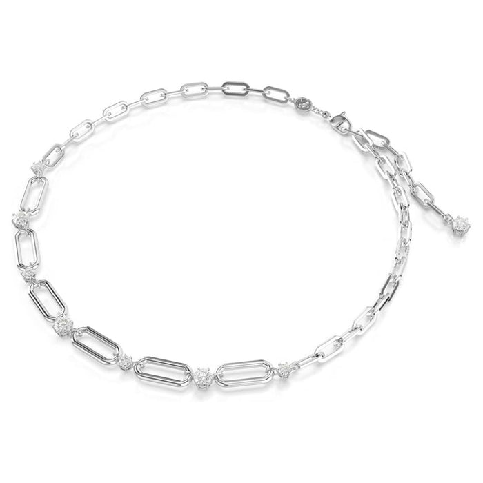 Swarovski Women's Metal Chain-Link Motif and Clear Round-Cut Crystals in a Rhodium-Finished Setting Constella Necklace - 5683360